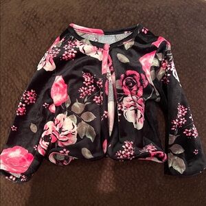 Black Floral Girls' Cardigan with Pink Roses